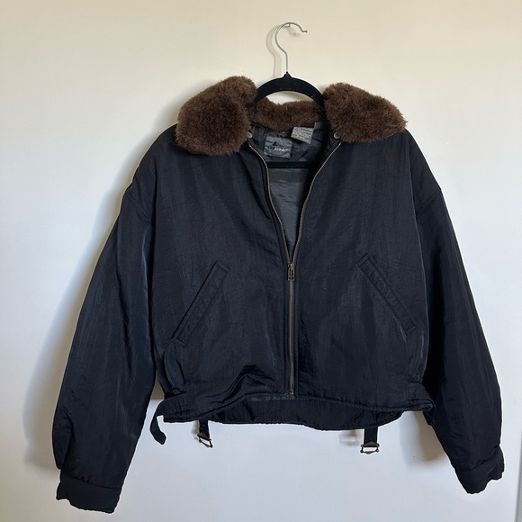 VINTAGE 90s Lizwear Liz Claiborne Bomber Jacket, Black Aviator • Medium Petite - Picture 2 of 7